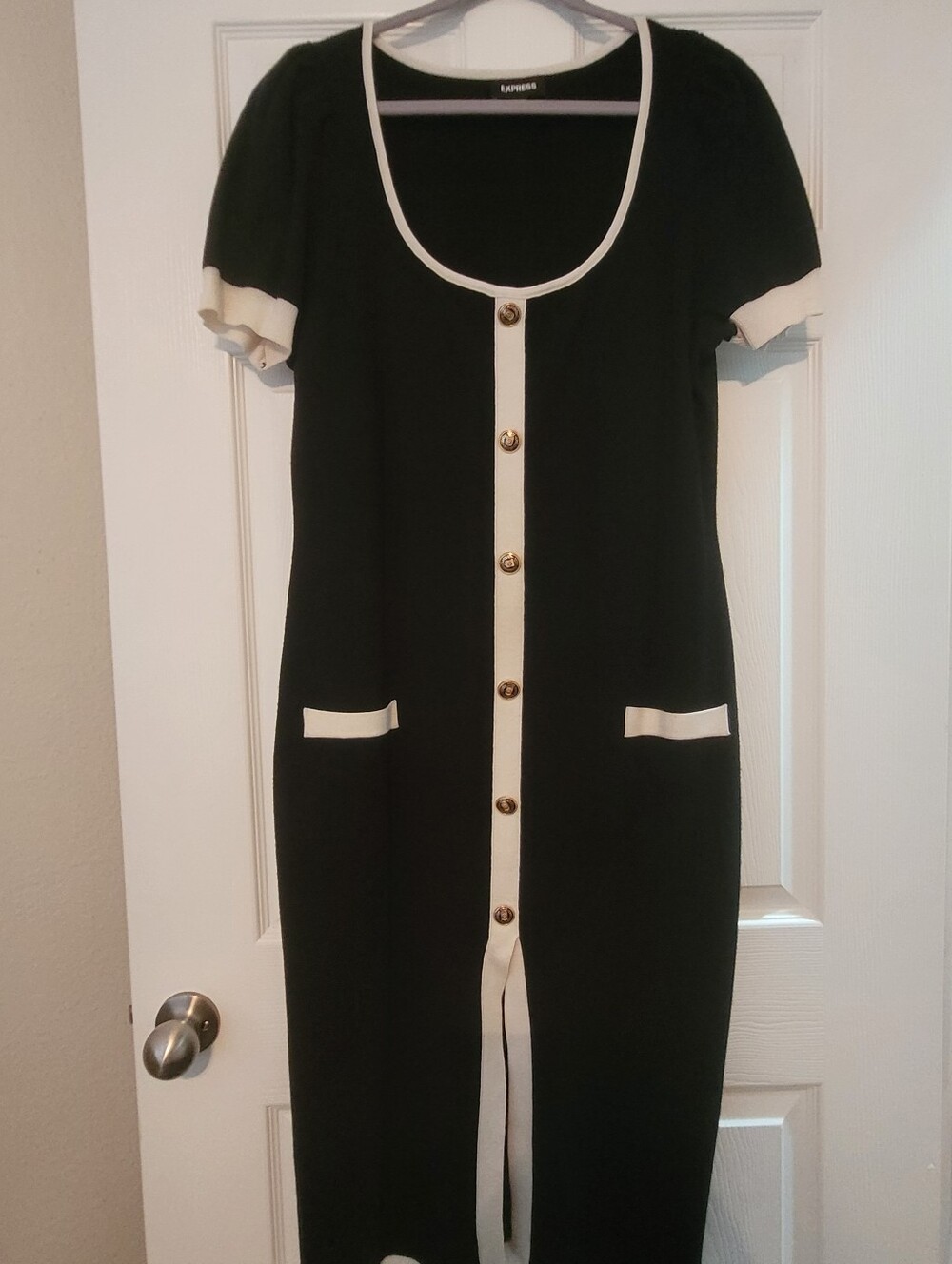Express Black and Cream Button-Front Knit Dress
